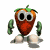 Animated strawberry-shaped character with green stem, large black eyes, and green arms in various poses against white background.