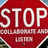 Red octagonal stop sign with white text reading 'STOP' and partially obscured text below, set against a blurred background.