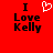 Red background with black text reading "I Love Kelly" and a white pixelated heart symbol replacing the word "Love" in one view.