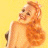 A pixelated image of a woman with long red hair and light skin, smiling against a yellow background, next to green text reading 'Original Icons .com' on dark green.