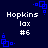 Dark blue background with white text reading 'Hopkins', 'lax', and '#6' arranged in a pattern, surrounded by small blue square-based geometric shapes