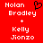Red background with white pixelated text listing names and a black heart symbol, presented in two identical side-by-side
