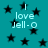 Teal background with black stars and repeated light blue text reading "I love Jell-O" in pixelated font.