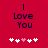 Red background with dark blue text reading "I Love You" and five white/pink heart icons below, where the third heart changes from pink to white between frames.