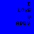 Blue background with yellow rectangular blocks and black pixelated text reading I LOVE U ABBY in multiple positions.