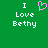 Green background with white text "I Love Bethy" and a pink pixelated heart symbol above the word "Love".