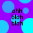 Purple background with scattered light blue circles; four identical text blocks reading 'ahh blah blah' in black pixelated font.