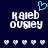 Pixelated text 'Kaleb Douley' in white with a cyan heart above left, repeated on dark blue background with gray hearts below.