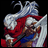 Pixelated anime-style character with flowing hair and red cape on left, alongside stylized text "Anime IM" and "COM" on right against black background.