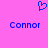 Blue pixelated heart symbol above two instances of the name 'Connor' on a solid pink background.