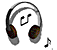 Animated sequence of headphones with musical notes, showing varying note positions and one earcup's color change from multicolor to grayscale.