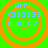 Four identical circular icons with orange rings on a bright green background, each displaying blue text reading AMY (53333) 8.30.07.