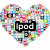Heart-shaped pixelated icon with multicolored background and black rectangular text box containing 'iPOD' in white letters.
