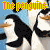A 50x50 pixel animated contact sheet of four frames showing a cartoon penguin character from Madagascar with repeated text above and below, arranged in a 2x2 grid on a light blue background.