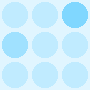 light blue circles on a pale blue background with a solid gray rectangle in the bottom-right corner