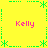 Yellow background with green dotted border and star shapes, four pink 'Kelly' texts at corners and center, static image.