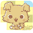 Pixelated cartoon animal with large brown eyes and a small nose, standing against a yellow-and-blue checkered background.