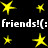 Yellow star shapes and white text reading 'friends!:( : friends!:( ' on a black background, with multiple star arrangements across the