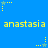 Blue background with yellow text 'anastasia' repeated twice, surrounded by small star and dot patterns in blue and yellow.