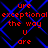 Red text on a black background with blue geometric patterns, displaying repeated phrases and letters in pixelated style.