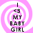 A static image with a pink and white spiral background displaying the text "I <3 MY BABY GIRL" in black pixelated font.