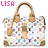 A 3x3 contact sheet of an animated icon featuring a Louis Vuitton-style monogram handbag with the text "LISA" in various colors above each frame.