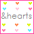 &hearts text appears in gray pixelated font above a of white with pink borders; each contains one or more small colored hearts