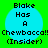 Four identical pixelated text-based images arranged in a on bright green background, each showing 'Blake Has A Chewbacca!! (Insider)' over light blue circular shape
