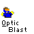 Pixelated character in blue outfit with yellow accents firing red laser beams, repeated across with 'Optic Blast' text below each frame