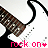 Pixelated white electric guitar with brown fretboard and black outline, six color variations of 'rock on' text below.