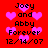Red background with pink hearts and black text reading "Joey and Abby Forever 12/14/07" in two identical sections.