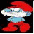 Four Smurf characters in pixelated style: red-hatted, blue-shirted figure; blonde female with green leaf; white-haired male; and text "SMURFS" on light blue background.