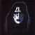 Pixelated static icon of a stylized face with dark hair, white facial features, and blue accents on a black background.