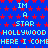 Blue background with red stars and repeated cyan text reading "IM A STAR HOLLYWOOD HERE I COME" in pixelated font.
