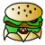 Pixelated icon of a round, light brown bun with dark brown spots, wrapped in green fabric with a brown band, featuring a small pink and red circular detail.