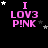 A black background displays pink text reading "I LOV3 P!NK" with animated white and gray stars moving around the text.