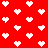 Red background with white pixelated heart shapes arranged in a pattern, some hearts partially broken or distorted