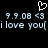 Pixelated white heart symbol above two identical lines of text reading "9.9.08 <3 i love you(" on a black background.