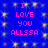 Blue background with yellow star-like patterns and pink text reading "I LOVE YOU ALLSSA" in two identical vertical