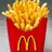 Animated sequence showing a red container of golden fries with a yellow M logo, transitioning to pink and purple hearts with 'Best Friends' text, then to a colorful 'LIFE' wordwall with blurred text below.