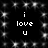 Black background with white pixelated text 'i love u' repeated in two vertical , surrounded by scattered star-like sparkles