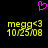 A static pixel art image with a black background, featuring two identical yellow text blocks and one pink heart symbol above them.