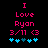 Pixelated text and symbols in pink and blue on black background with animated heart sequence.