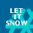 Four pixelated turquoise snowflakes on blue background with white text 'LET IT SNOW' overlaid, each showing distinct animation frames.