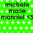 Green background with white star pattern, repeated text blocks in black font reading "michele marie manniel <3" across multiple