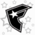 Black and white star-shaped icon with a white star inside, surrounded by small gray stars on a white background.