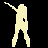 Animated sequence of a figure in multiple color variations performing a dance pose with arms raised and legs spread, set against black background.