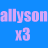 Pixelated text 'allyson x3' in light purple on solid blue background, static image with no additional elements.