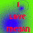 Green and blue gradient background with red text reading "I LOVE MEGAN" in two , with a small red vertical line above the text