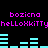 Pixelated text and audio visualizations on black background with cyan and magenta elements.